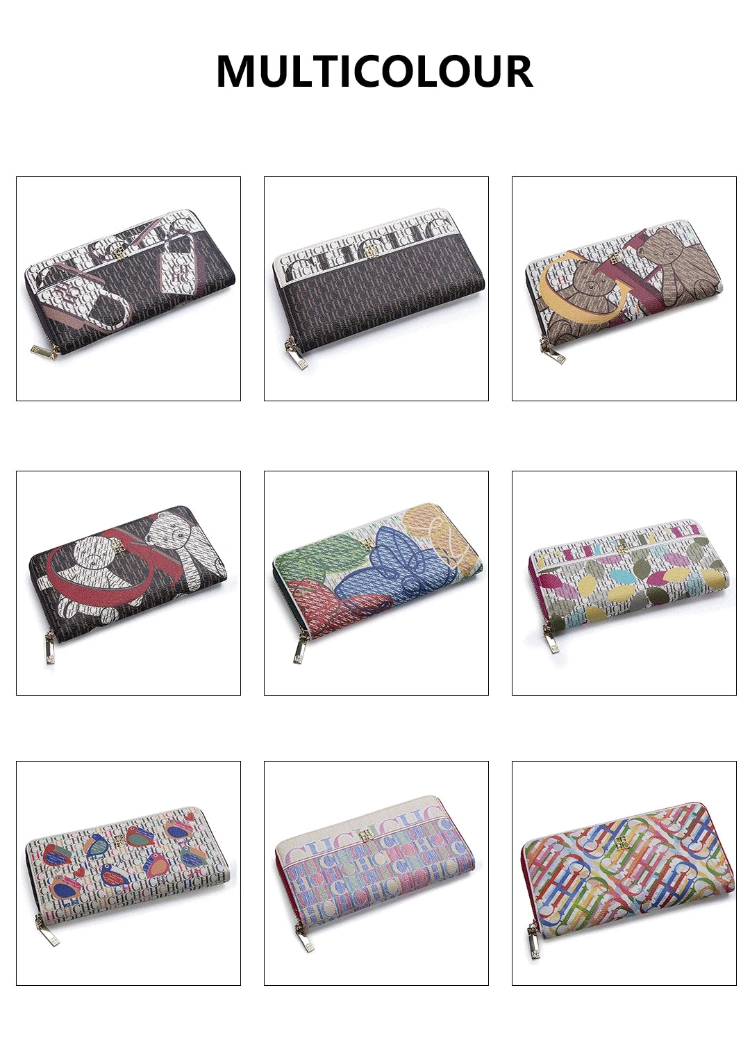 CH Brand Pattern Printing Design Ladies Wallet Fashion Classic Women Small Wallet Standard Wallet Pure Color Design Multil