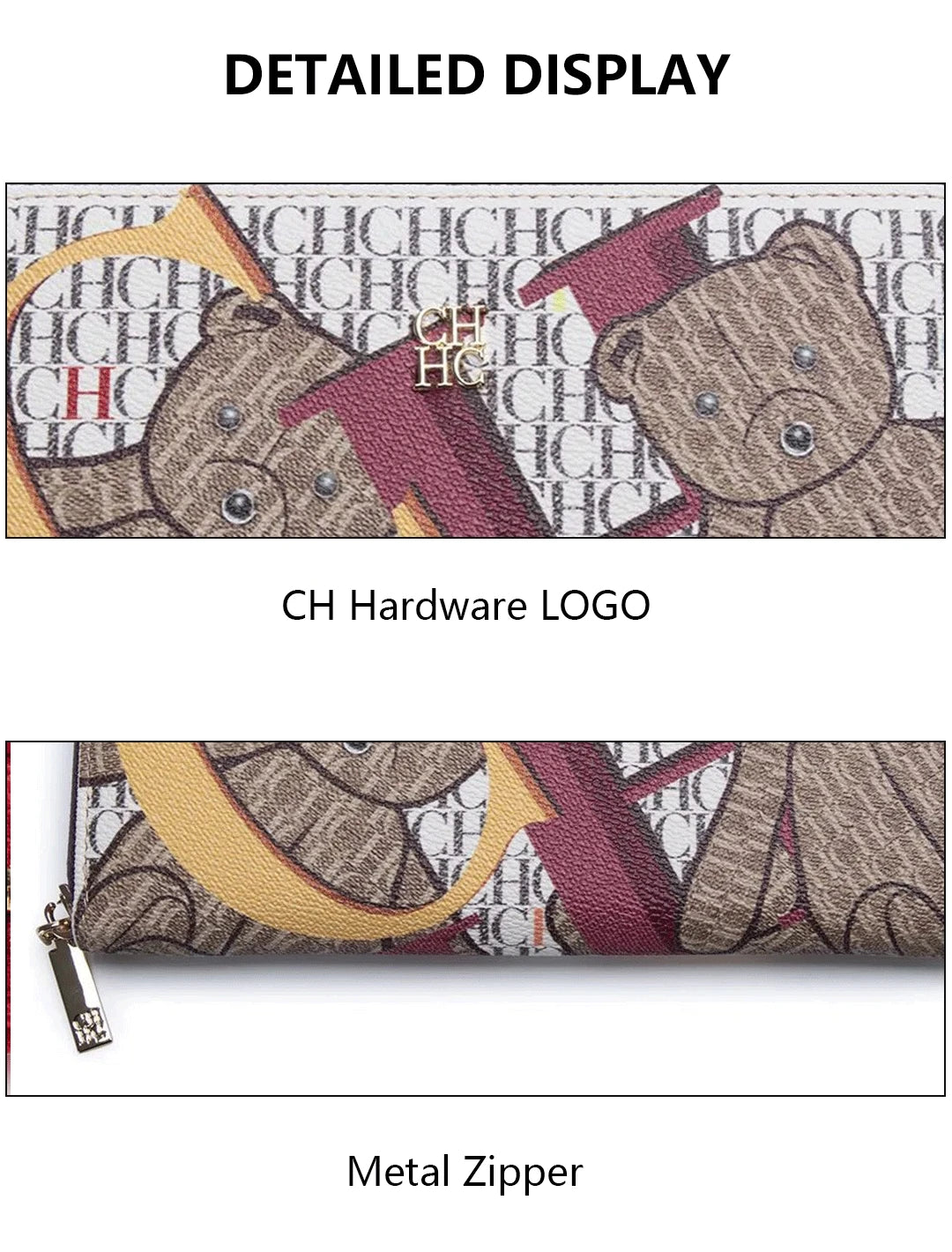 CH Brand Pattern Printing Design Ladies Wallet Fashion Classic Women Small Wallet Standard Wallet Pure Color Design Multil