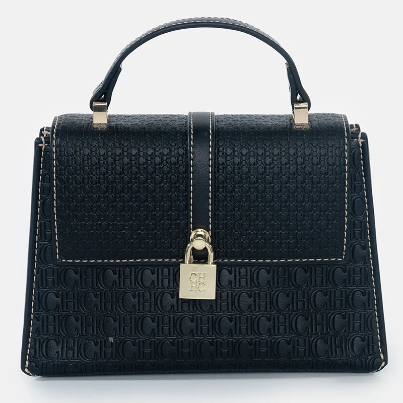 CH High Quality Women's Handbag Fashion Compact Letter Print Lock Design 2025 New Trend Solid Color Women's Shoulder Bag