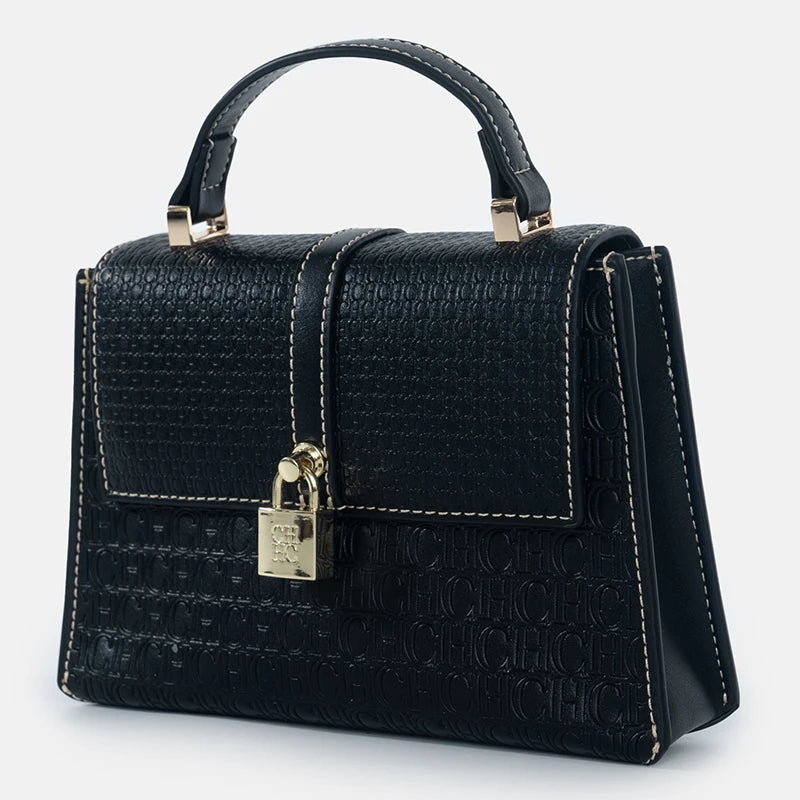 CH High Quality Women's Handbag Fashion Compact Letter Print Lock Design 2025 New Trend Solid Color Women's Shoulder Bag