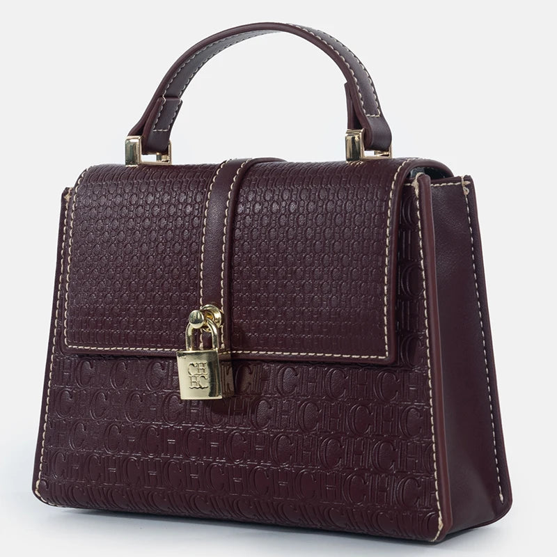 CH High Quality Women's Handbag Fashion Compact Letter Print Lock Design 2025 New Trend Solid Color Women's Shoulder Bag