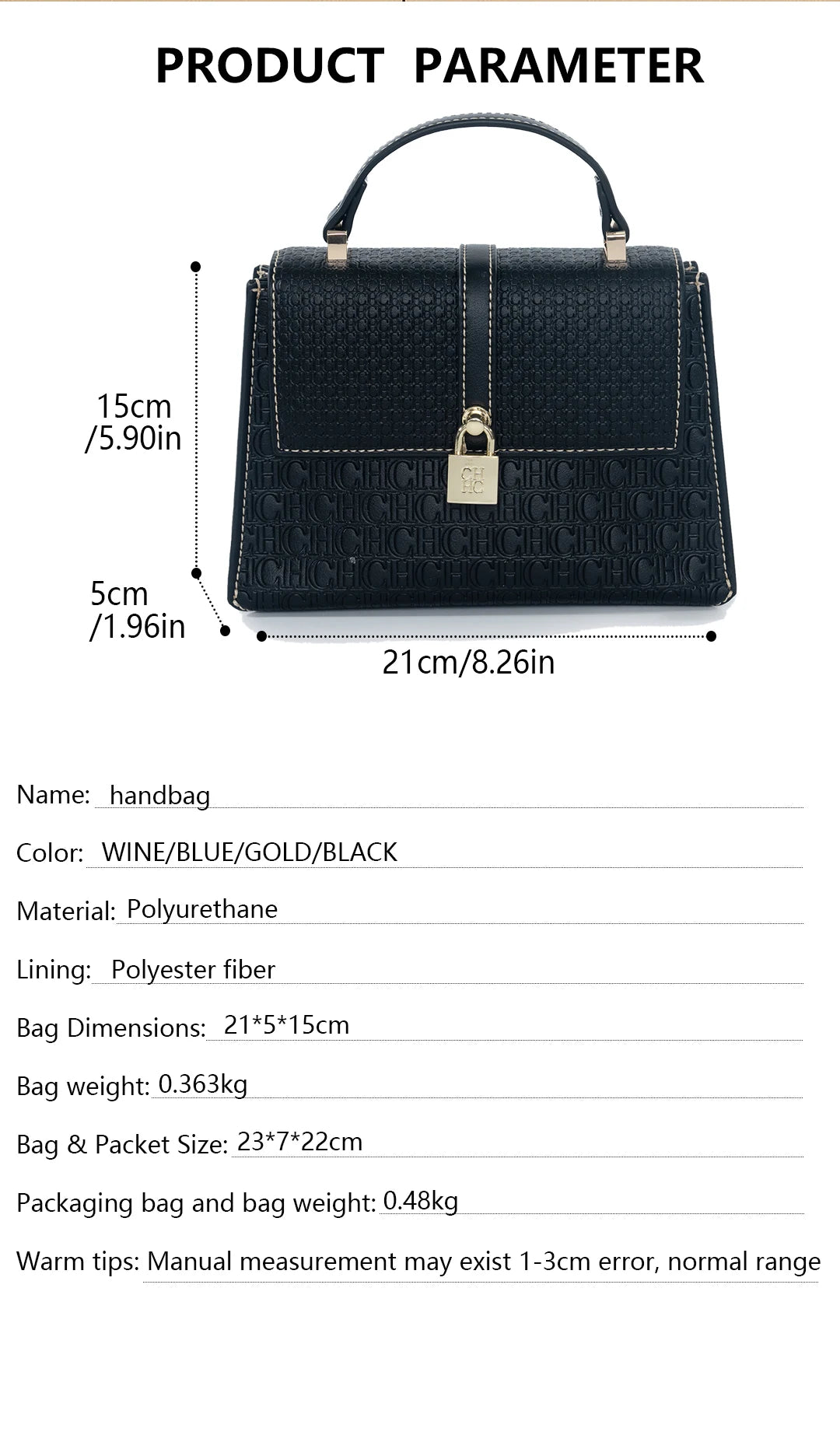 CH High Quality Women's Handbag Fashion Compact Letter Print Lock Design 2025 New Trend Solid Color Women's Shoulder Bag