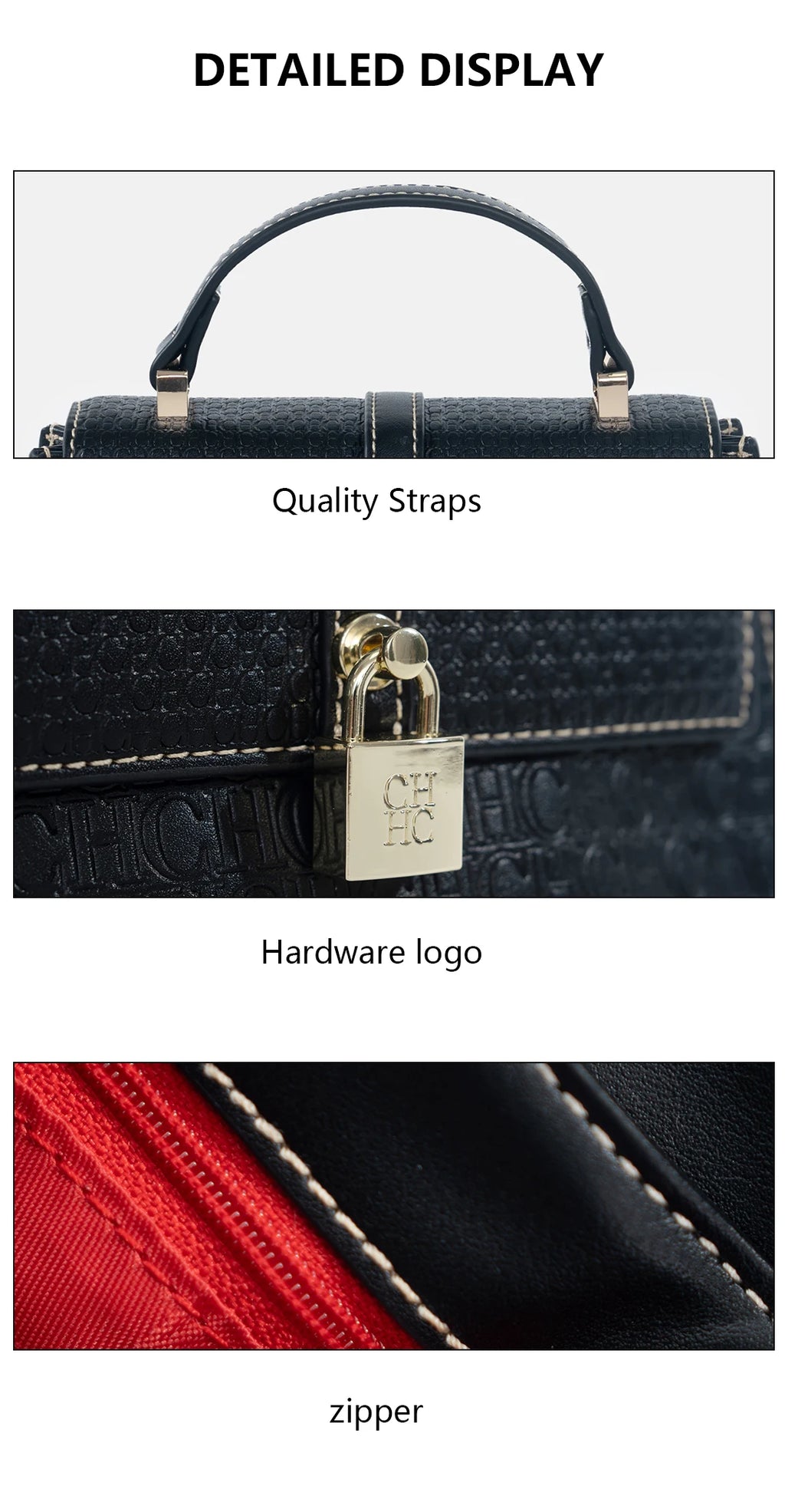 CH High Quality Women's Handbag Fashion Compact Letter Print Lock Design 2025 New Trend Solid Color Women's Shoulder Bag