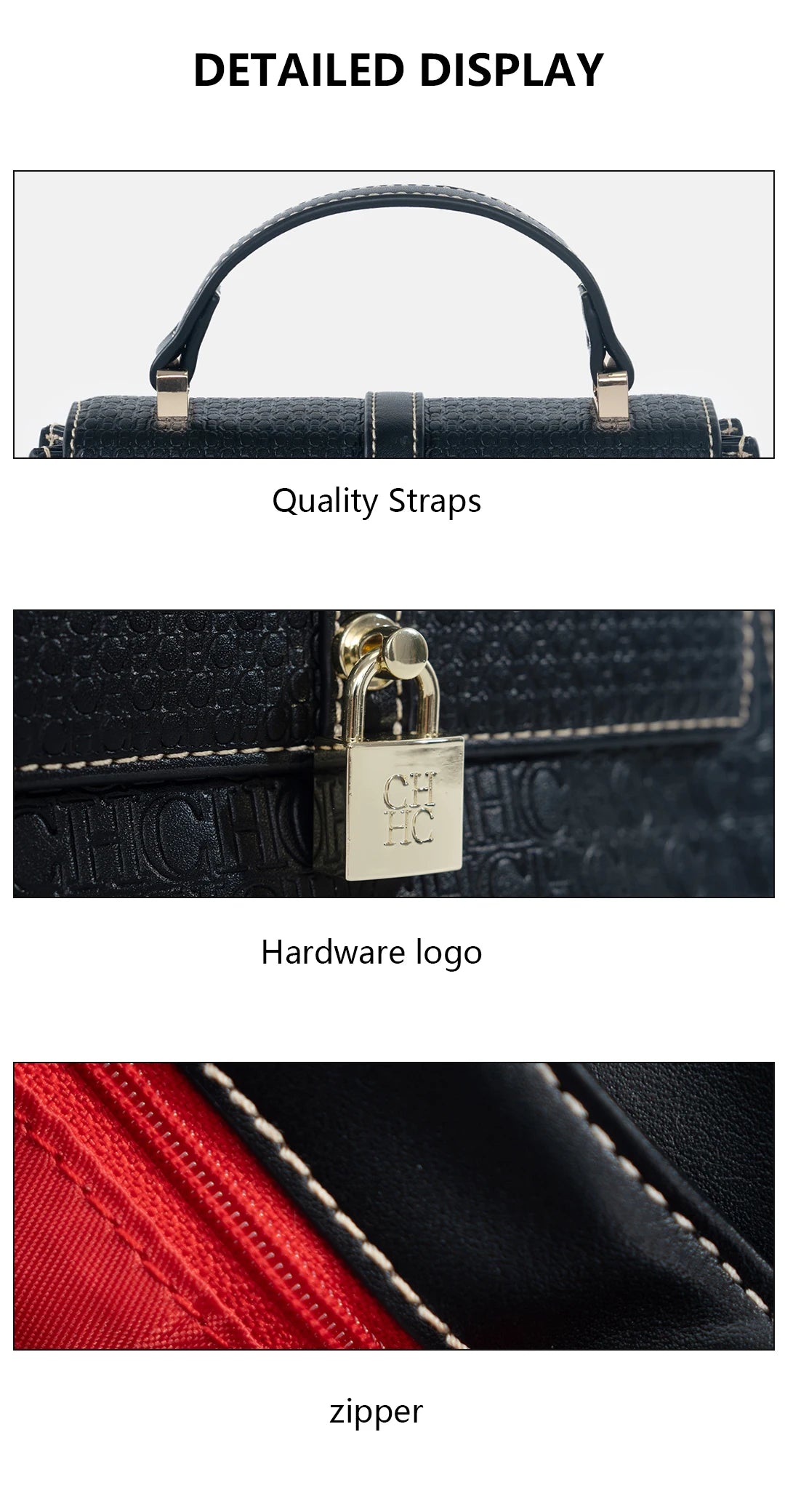 CH High Quality Women's Handbag Fashion Compact Letter Print Lock Design 2025 New Trend Solid Color Women's Shoulder Bag