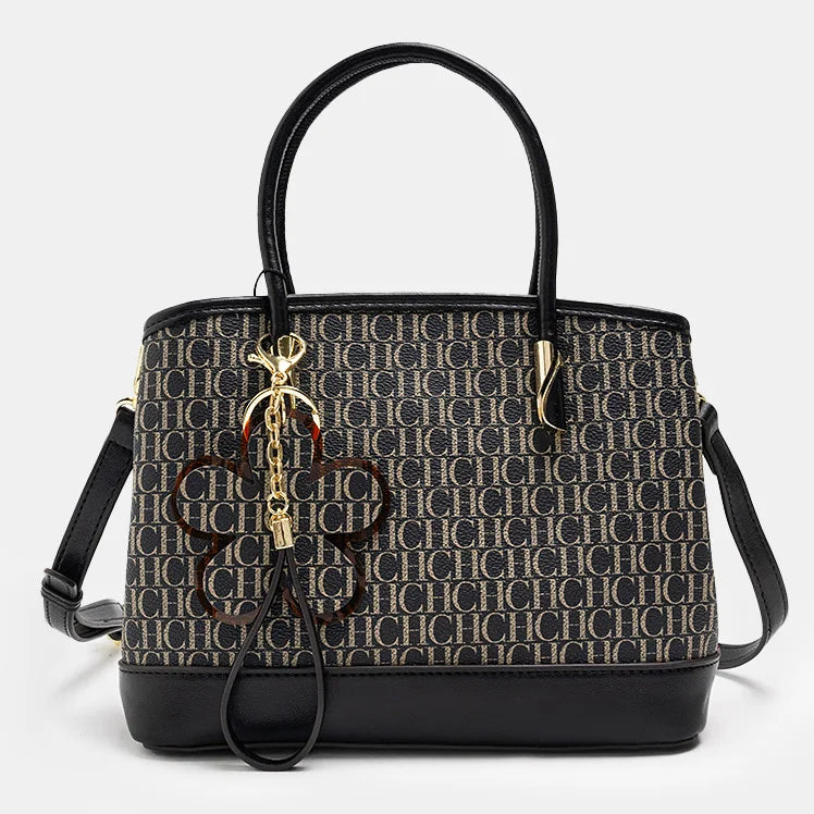 CH High Quality Women's Light Luxury Brand Letter Printed Handbag with Flower Pendant Design Unique Elegant Popular Crossbody