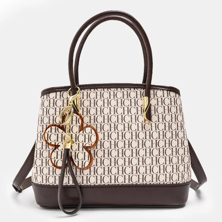 CH High Quality Women's Light Luxury Brand Letter Printed Handbag with Flower Pendant Design Unique Elegant Popular Crossbody