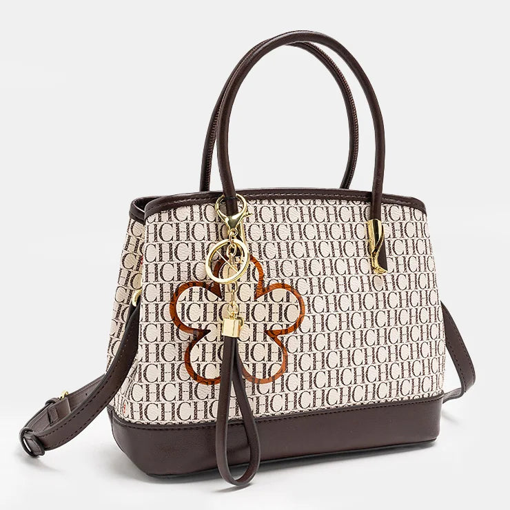 CH High Quality Women's Light Luxury Brand Letter Printed Handbag with Flower Pendant Design Unique Elegant Popular Crossbody