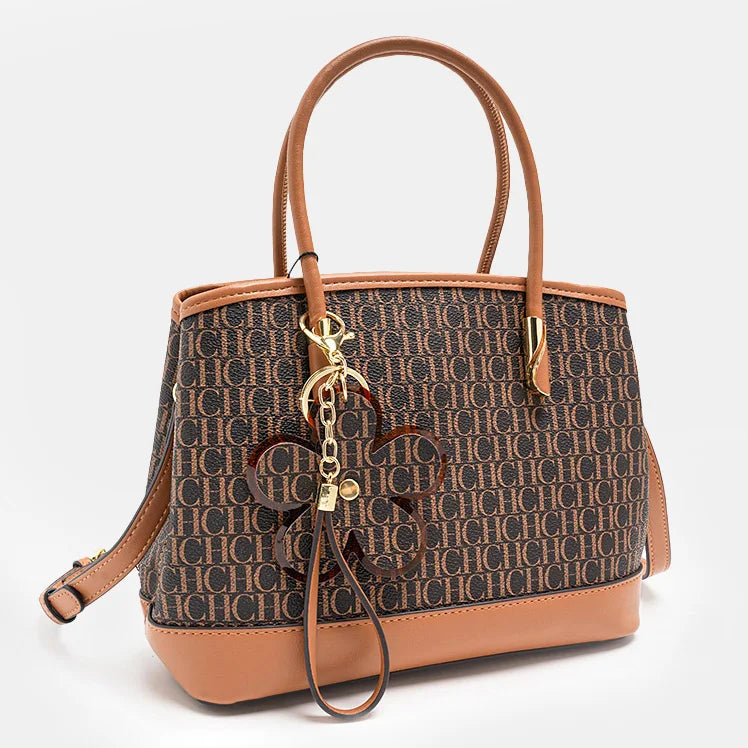 CH High Quality Women's Light Luxury Brand Letter Printed Handbag with Flower Pendant Design Unique Elegant Popular Crossbody