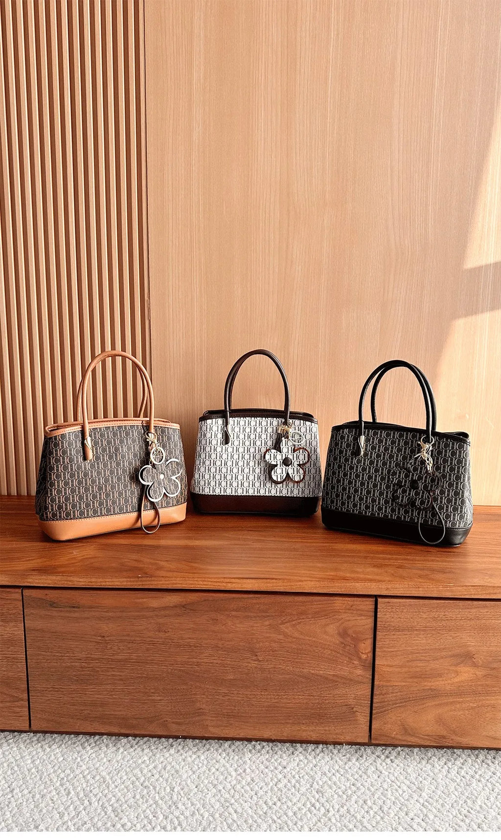 CH High Quality Women's Light Luxury Brand Letter Printed Handbag with Flower Pendant Design Unique Elegant Popular Crossbody