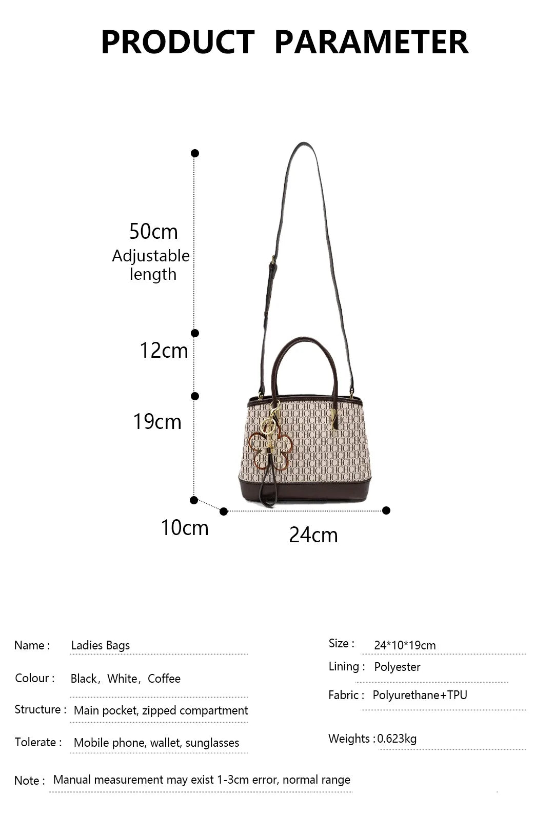 CH High Quality Women's Light Luxury Brand Letter Printed Handbag with Flower Pendant Design Unique Elegant Popular Crossbody