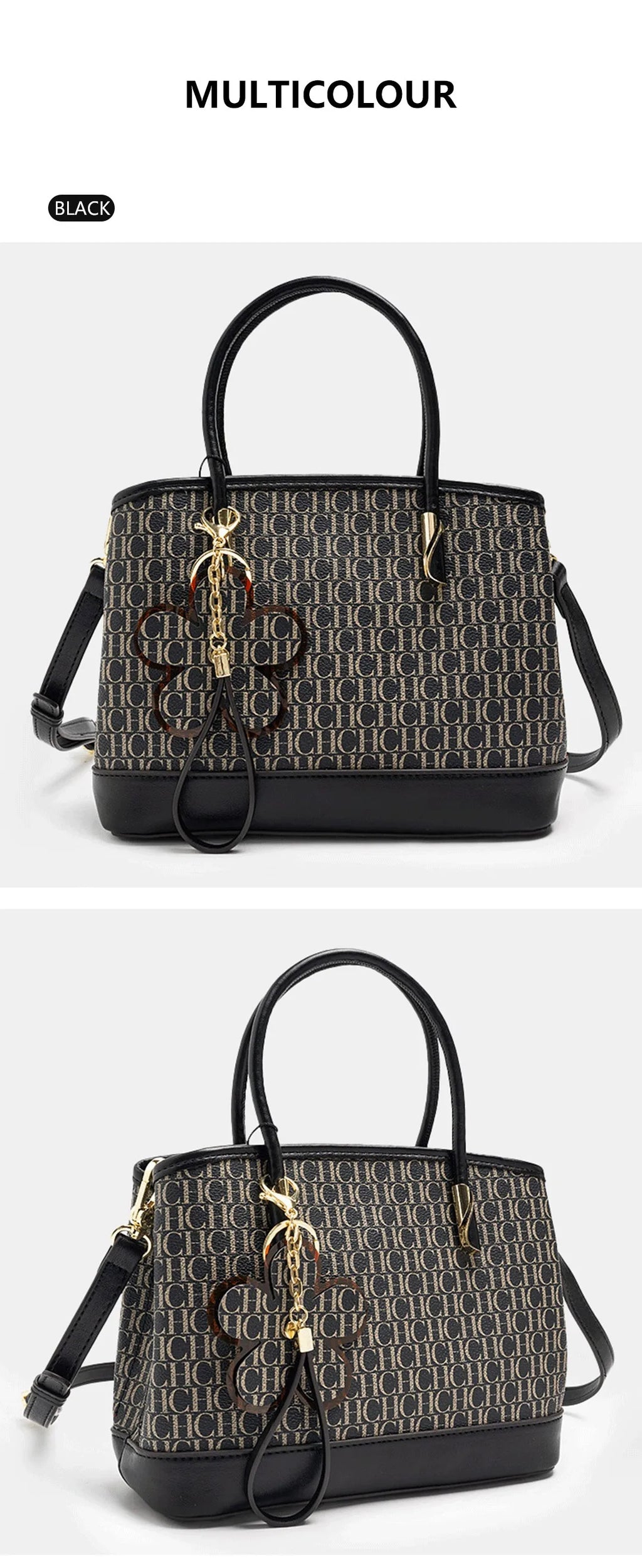 CH High Quality Women's Light Luxury Brand Letter Printed Handbag with Flower Pendant Design Unique Elegant Popular Crossbody