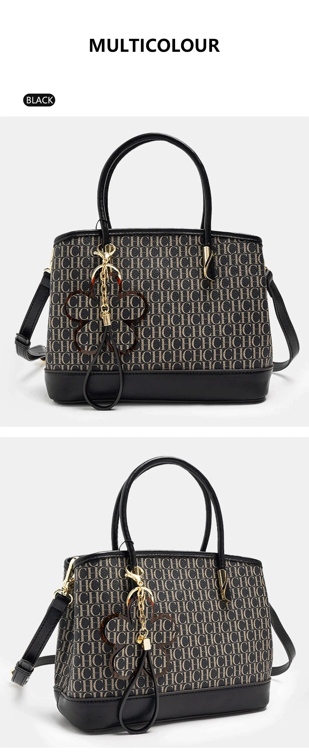 CH High Quality Women's Light Luxury Brand Letter Printed Handbag with Flower Pendant Design Unique Elegant Popular Crossbody