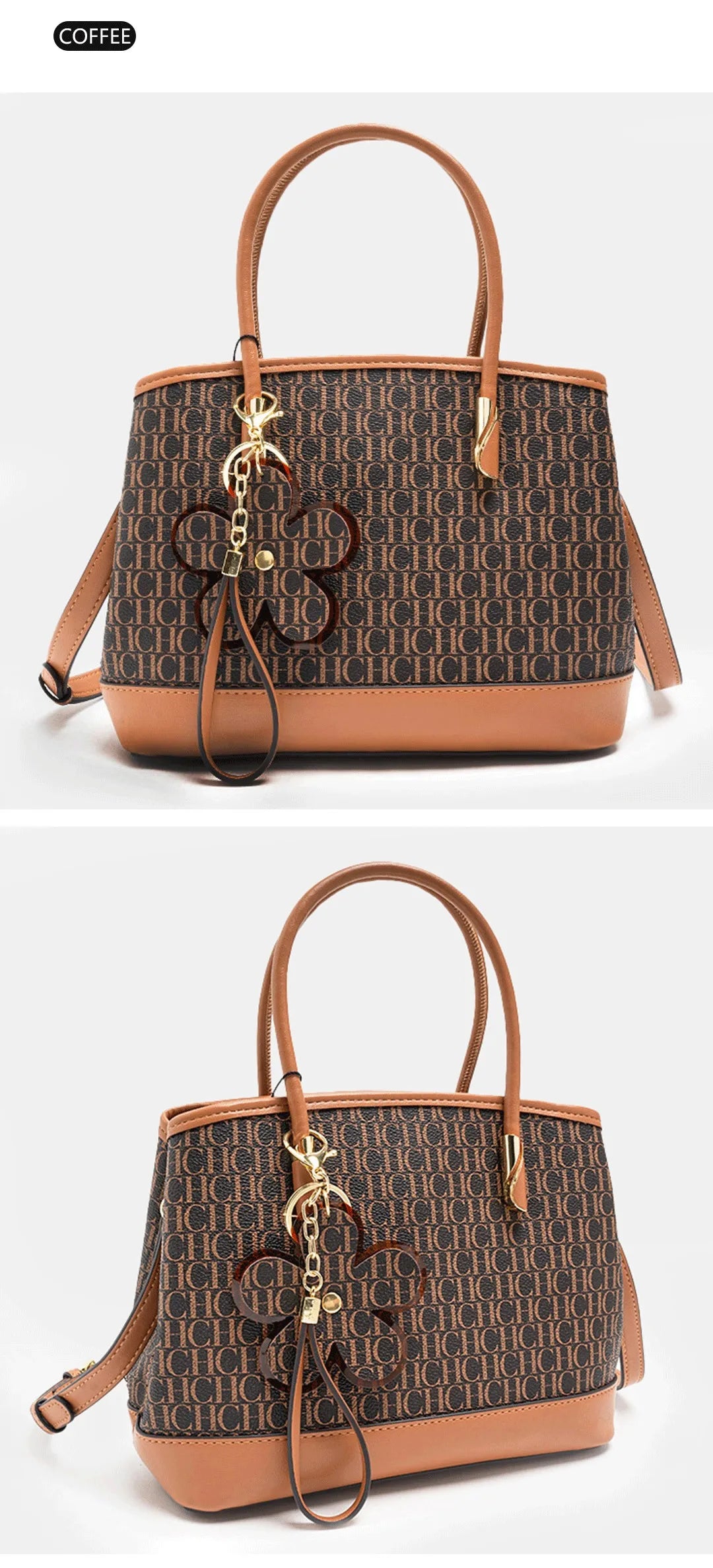 CH High Quality Women's Light Luxury Brand Letter Printed Handbag with Flower Pendant Design Unique Elegant Popular Crossbody