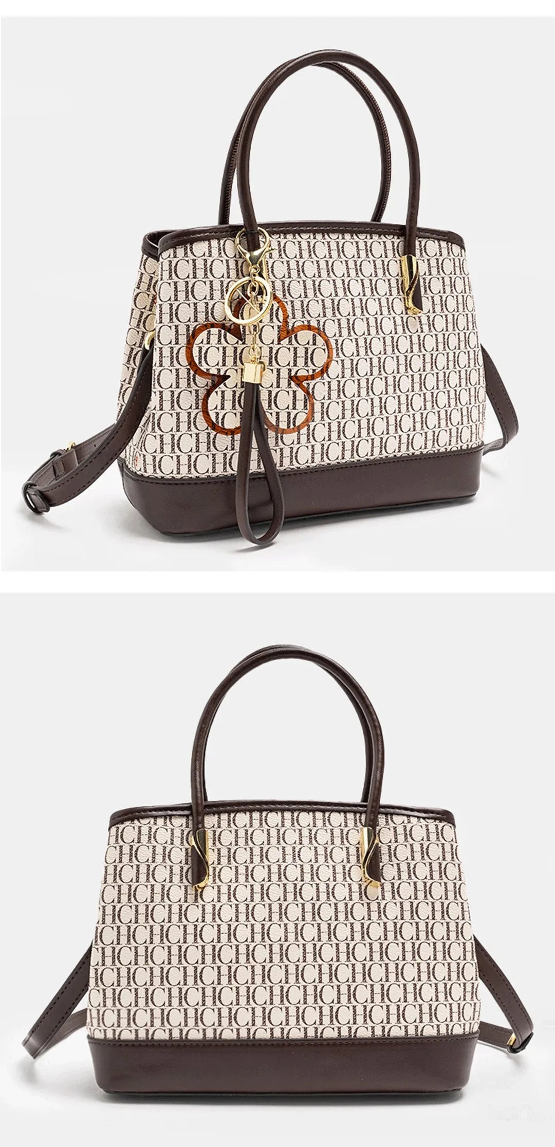 CH High Quality Women's Light Luxury Brand Letter Printed Handbag with Flower Pendant Design Unique Elegant Popular Crossbody