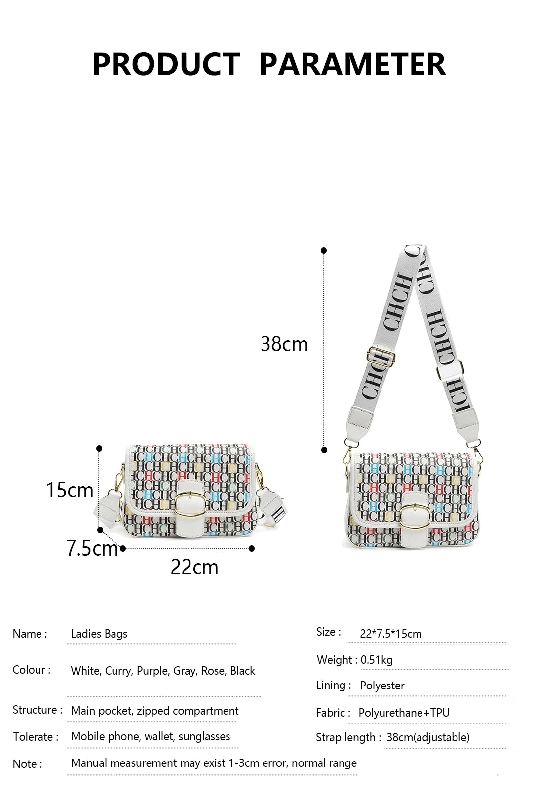 CH Fashion Women's Bag Decorated Versatile Colorful Shoulder Bag Brand Design Letter Buckle Crossbody Bag Women's Bag