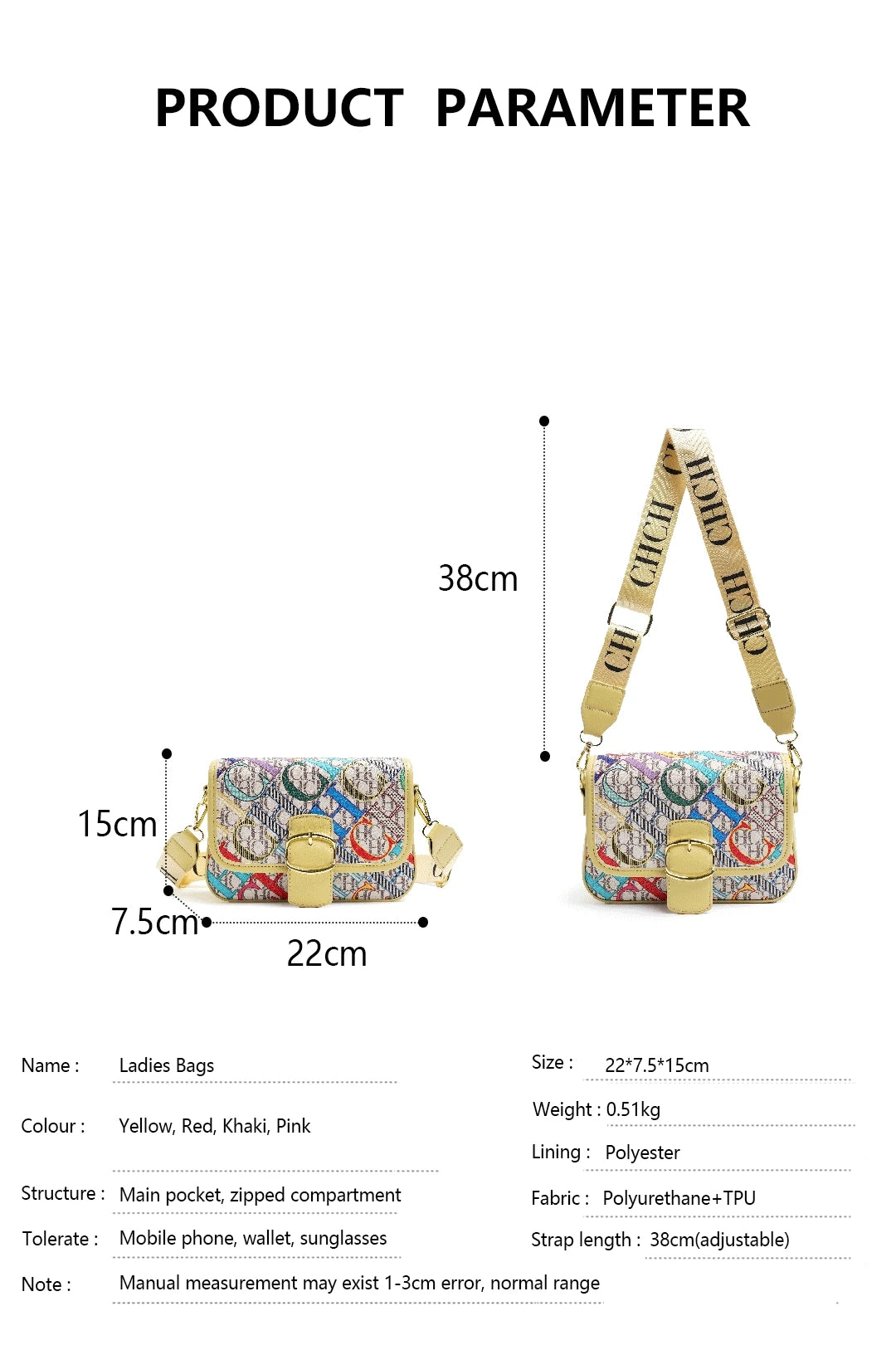 CH Fashion Women's Bag Decorated Versatile Colorful Shoulder Bag Brand Design Letter Buckle Crossbody Bag Women's Bag