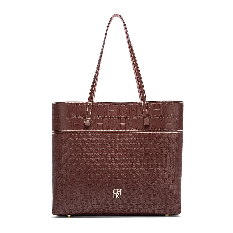 Exquisite Leather Women's Bag with Letter Printing Large Capacity Durable Elegant Fashionable and Casual Women's Shoulder Bag with Base