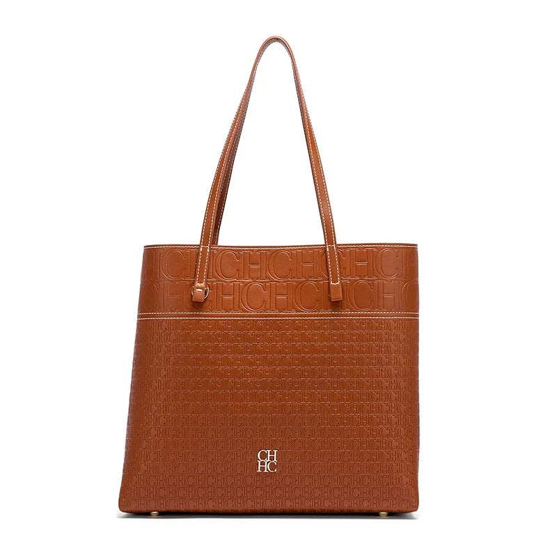 Exquisite Leather Women's Bag with Letter Printing Large Capacity Durable Elegant Fashionable and Casual Women's Shoulder Bag with Base