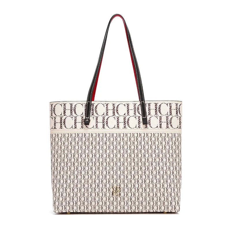 Exquisite Leather Women's Bag with Letter Printing Large Capacity Durable Elegant Fashionable and Casual Women's Shoulder Bag with Base