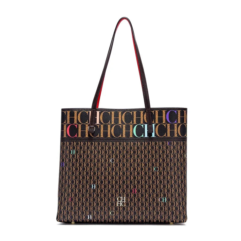 Exquisite Leather Women's Bag with Letter Printing Large Capacity Durable Elegant Fashionable and Casual Women's Shoulder Bag with Base