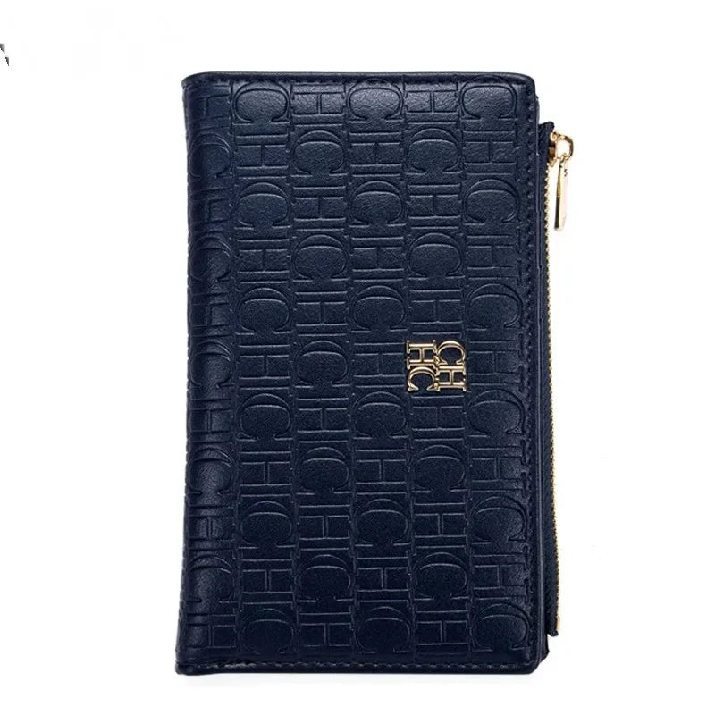 Exquisite Leather Zipper Engraved Short Women's Wallet 2025 New Coin Solid Color Wallet High Quality Fashion Luxury Wallet Suitcase