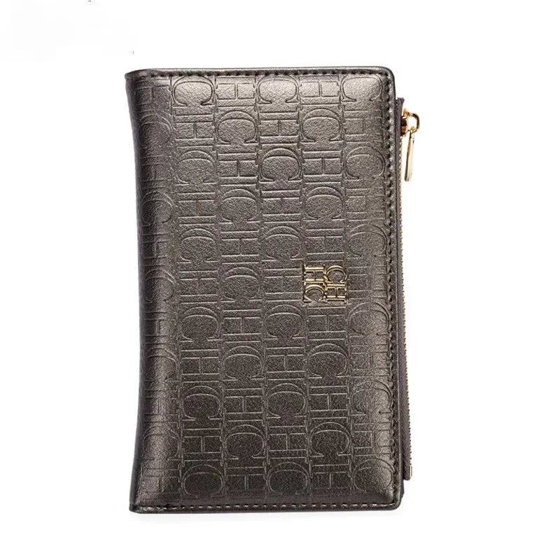 Exquisite Leather Zipper Engraved Short Women's Wallet 2025 New Coin Solid Color Wallet High Quality Fashion Luxury Wallet Suitcase