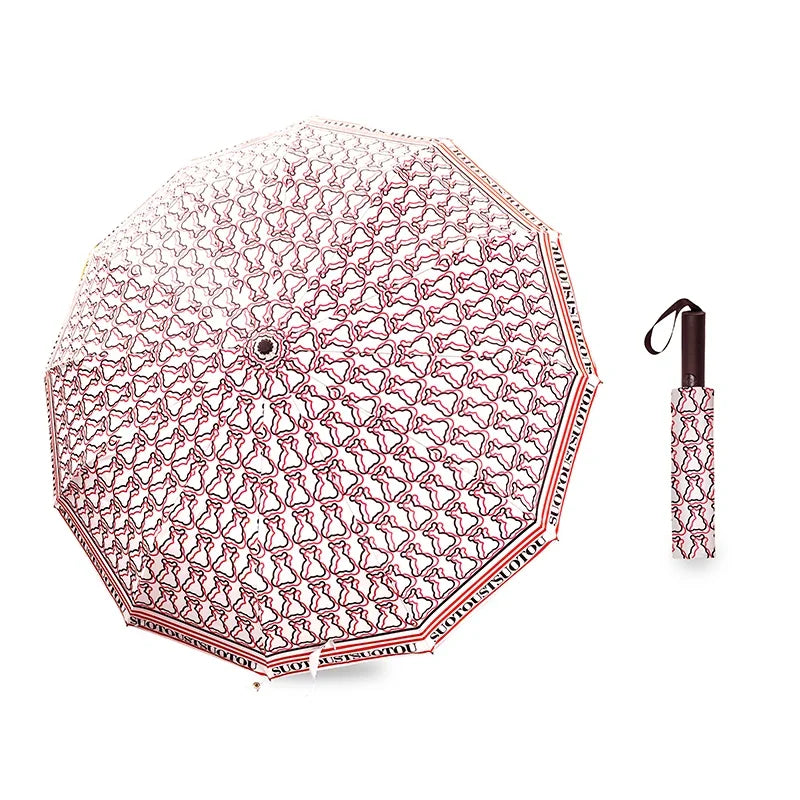 Exquisite and High-quality Windproof Automatic Commuting Folding Umbrella with Cute Printing and Creative Letter Design Straight Handle Multifunctional Umbrella