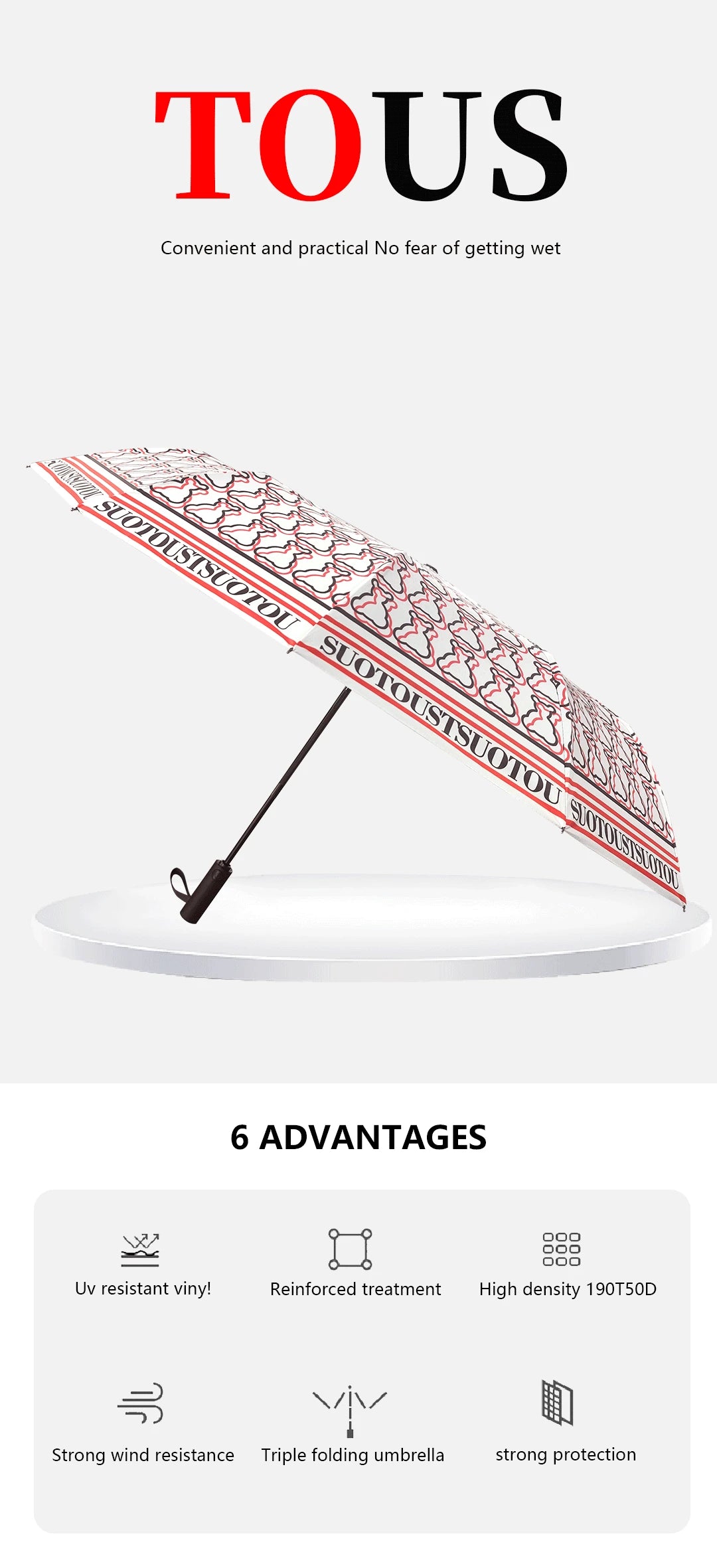 Exquisite and High-quality Windproof Automatic Commuting Folding Umbrella with Cute Printing and Creative Letter Design Straight Handle Multifunctional Umbrella