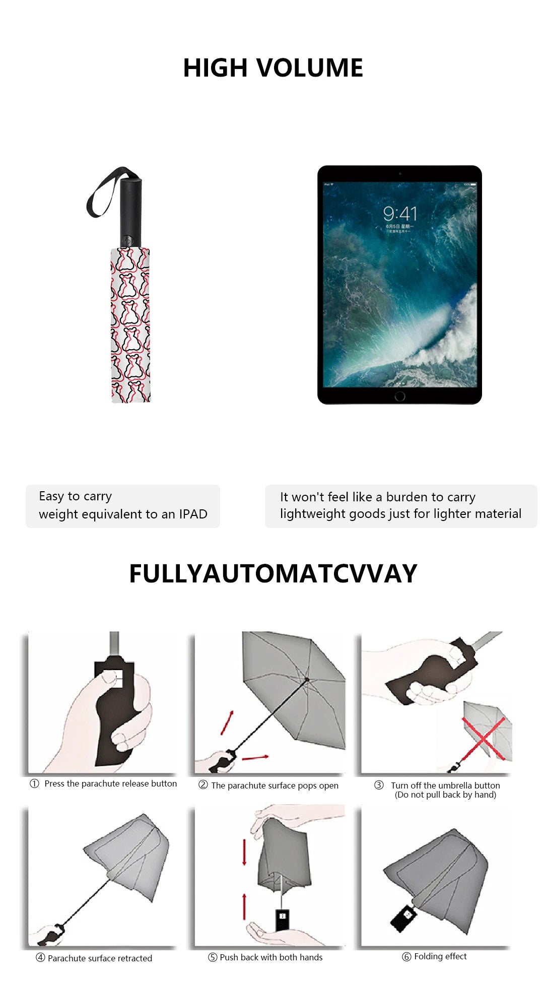 Exquisite and High-quality Windproof Automatic Commuting Folding Umbrella with Cute Printing and Creative Letter Design Straight Handle Multifunctional Umbrella