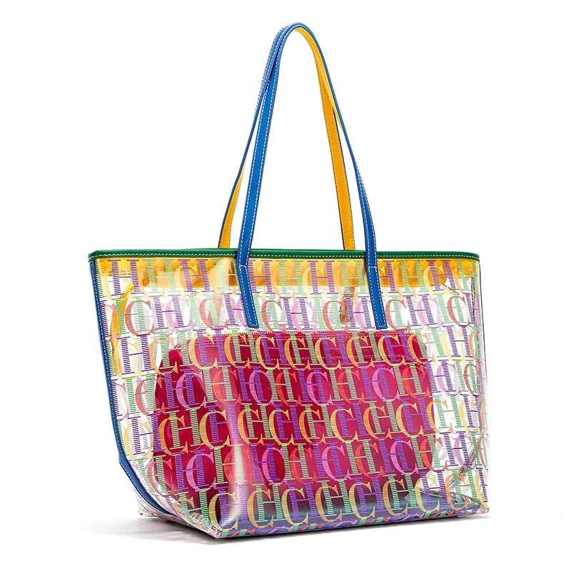 Exquisite New Summer Transparent Large Capacity Classic Brand Letter Pattern Women's Handbag Minimalist Style Women's Commuting Handbag