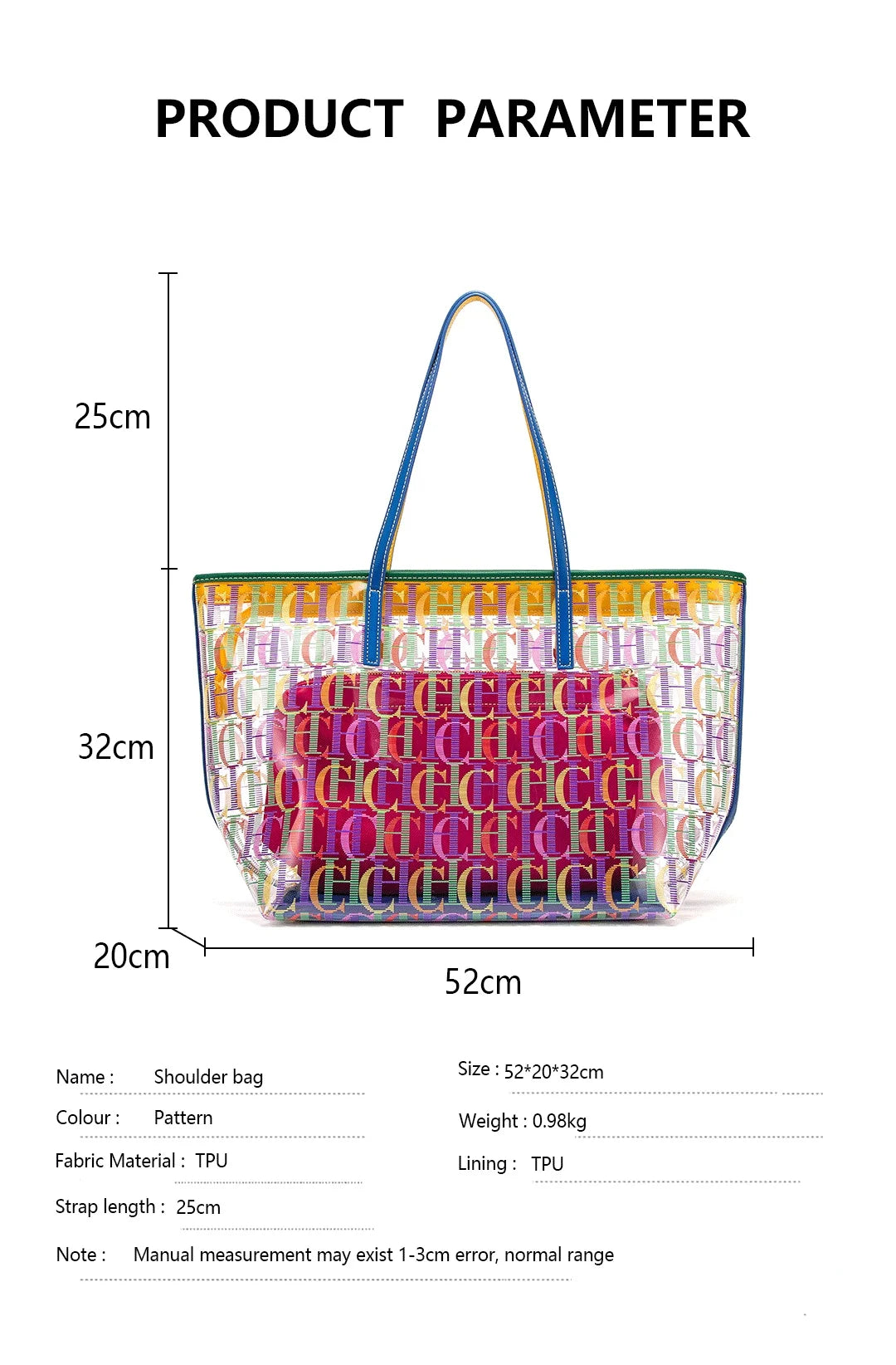 Exquisite New Summer Transparent Large Capacity Classic Brand Letter Pattern Women's Handbag Minimalist Style Women's Commuting Handbag