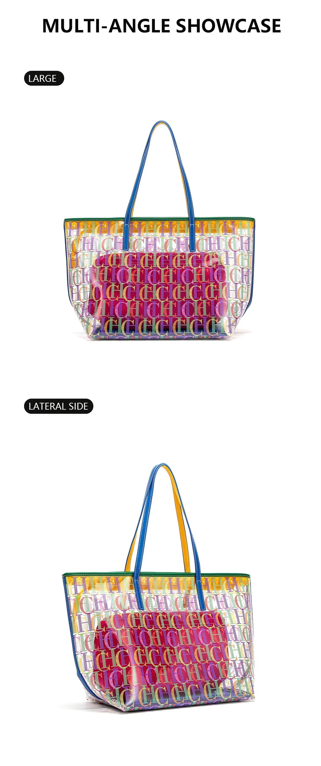 Exquisite New Summer Transparent Large Capacity Classic Brand Letter Pattern Women's Handbag Minimalist Style Women's Commuting Handbag