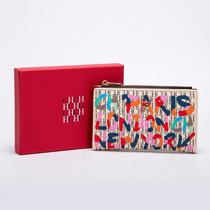 CHCH-Women's Cartoon Printing Long Wallet Retro Classic Wallet PVC Material Fashion Simple Large Capacity Bags