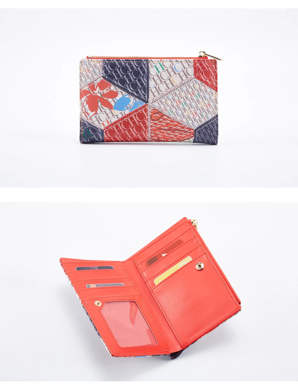 CHCH-Women's Cartoon Printing Long Wallet Retro Classic Wallet PVC Material Fashion Simple Large Capacity Bags