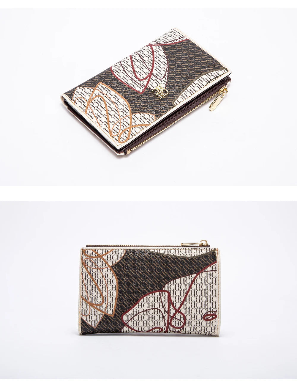 CHCH-Women's Cartoon Printing Long Wallet Retro Classic Wallet PVC Material Fashion Simple Large Capacity Bags