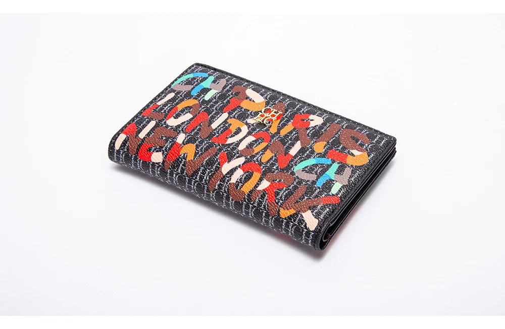 CHCH-Women's Cartoon Printing Long Wallet Retro Classic Wallet PVC Material Fashion Simple Large Capacity Bags