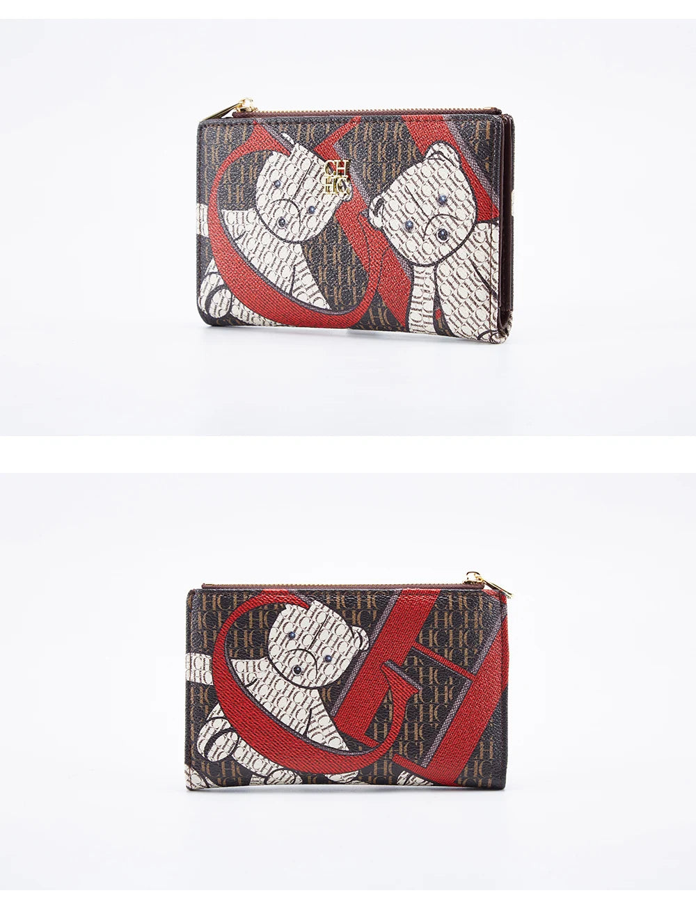 CHCH-Women's Cartoon Printing Long Wallet Retro Classic Wallet PVC Material Fashion Simple Large Capacity Bags