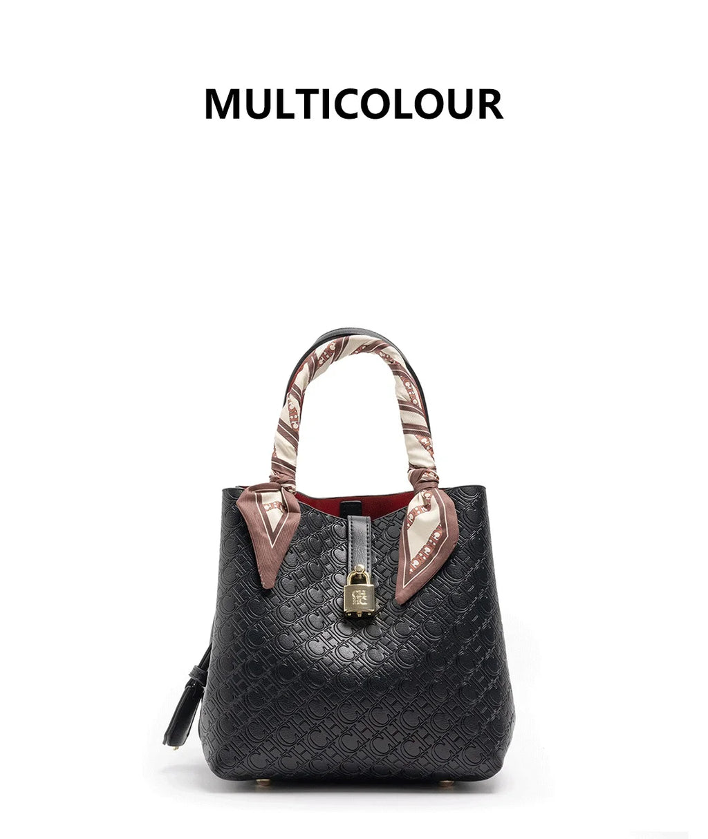 CH Fashion Brand Shoulder Bag for Women Large Capacity Casual Hard Bag with Letters Embossed PU Leather Womenswear